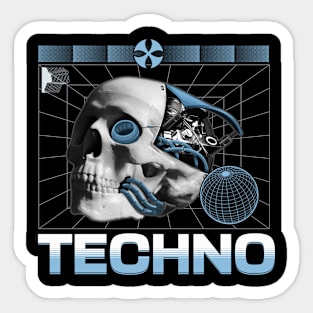 TECHNO  - Tech Head (White) Sticker